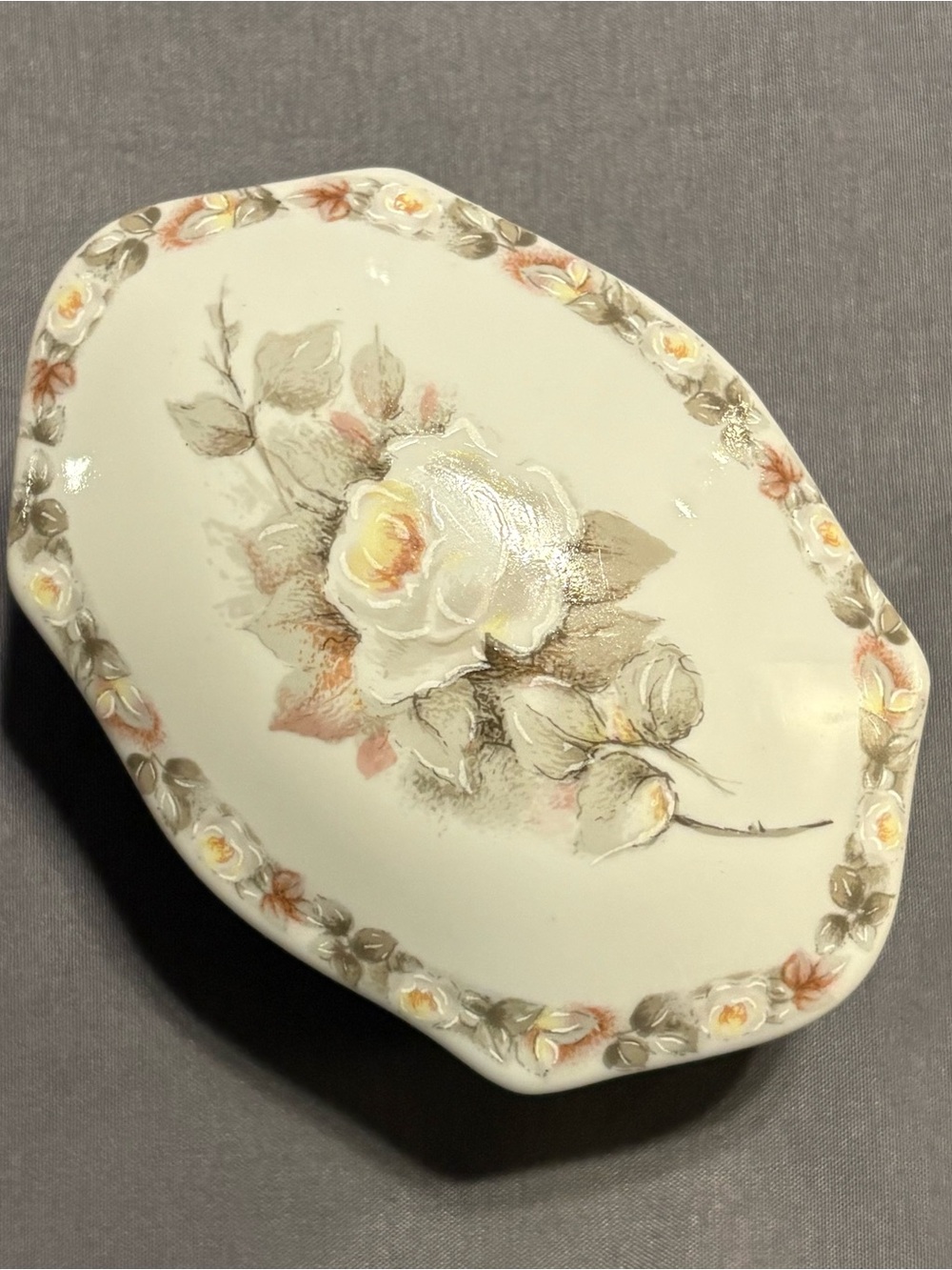 Schmidt Floral Porcelain Trinket Box/Dish - Rose Motif